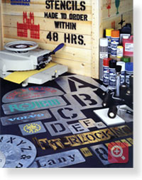 Zinc and Plastic Stencils, Stencil Sprays Inks and Rollers, Stencil Cutting Machines and Oilboards